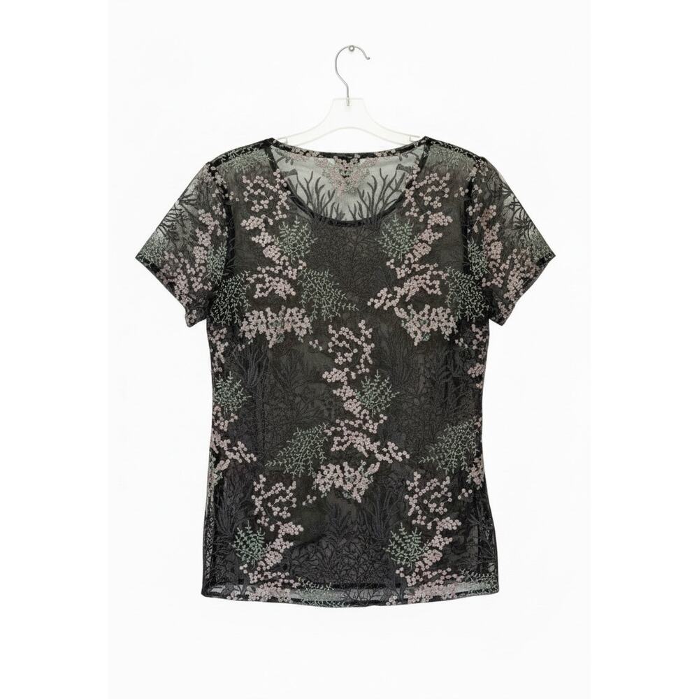 Lane Bryant Sheer Floral Mesh Blouse Top 18/20 Black Pink Romantic Chic